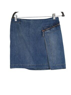 Cop Copine Denim Mini Skirt With Asymmetric Zipper & Button Accents Size 38 Y2K